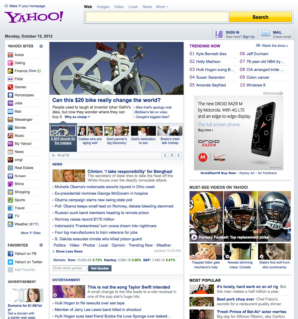 Yahoo! Homepage ReDesign and Your Homepage ReDesign Visible Ranking