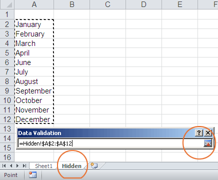drop-down list in Excel 2010
